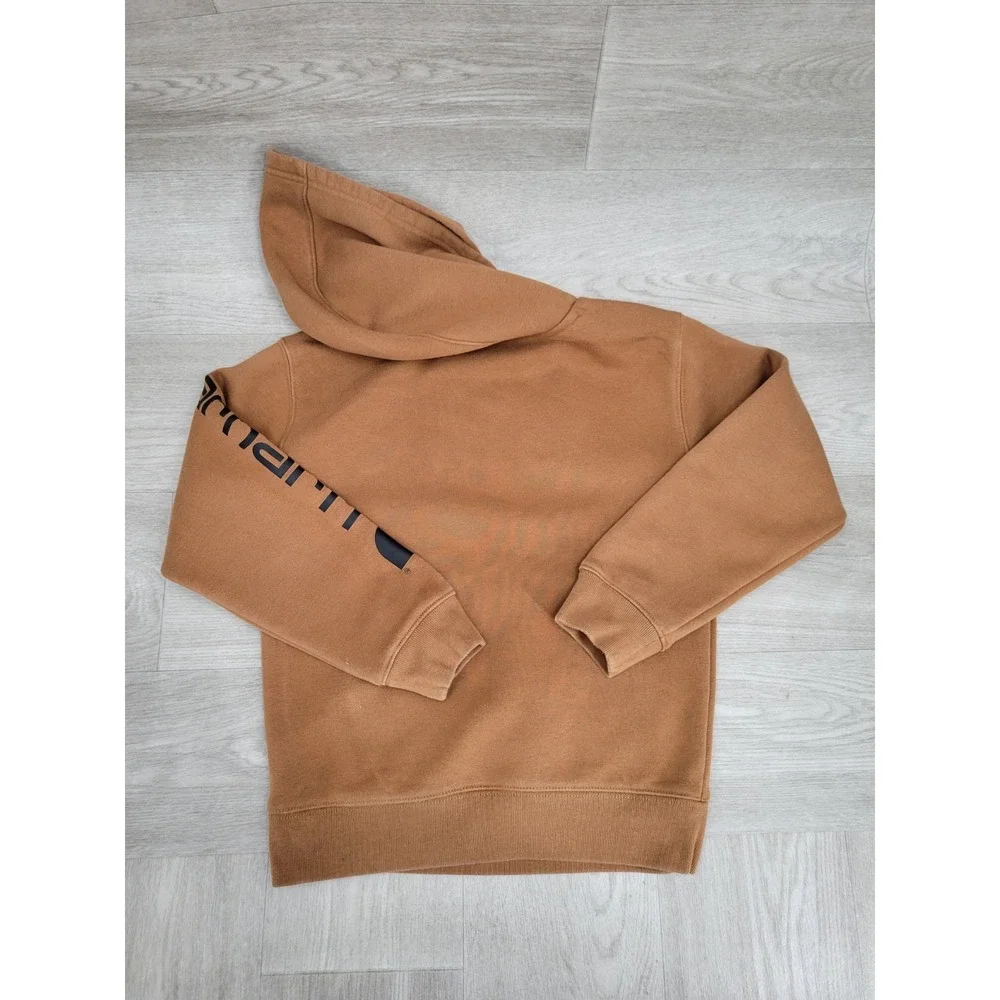 Carhartt Kids Boys Hoodie Sweatshirt Size S (8-10) Brown Graphic Sleeve